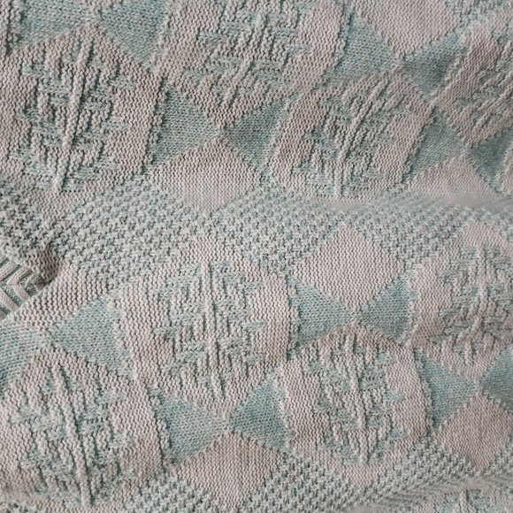 Tony Lambert Vintage Aqua and Ivory V-Neck Sweater, M - Picture 3 of 7